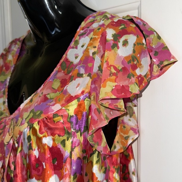 Oscar De La Renta Pink Label Pink Floral Flutter Sleeve Nightgown Size Large - Picture 3 of 8